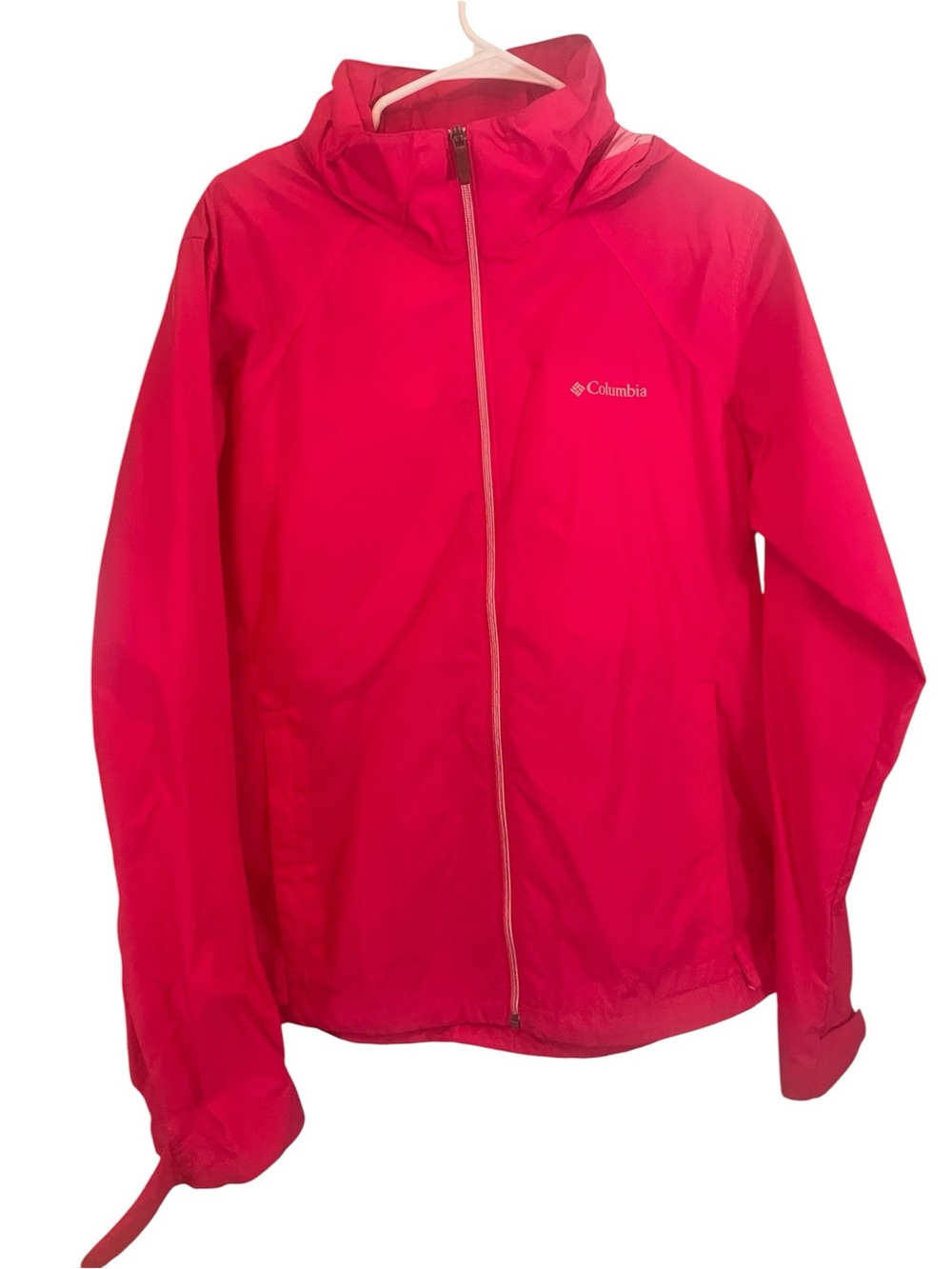 Columbia Pink Hooded Rain Jacket XL worn only a few times